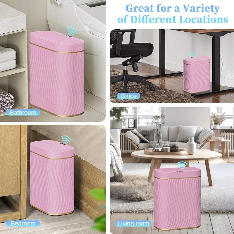 steo spce Bathroom Small Trash Can with Automatic Touchless Lid, 2.6 Gallon Smart Garbage Can Narrow Waterproof Trash Bin for Bedroom, Office, Living Room (Gold Pink) - Image 5